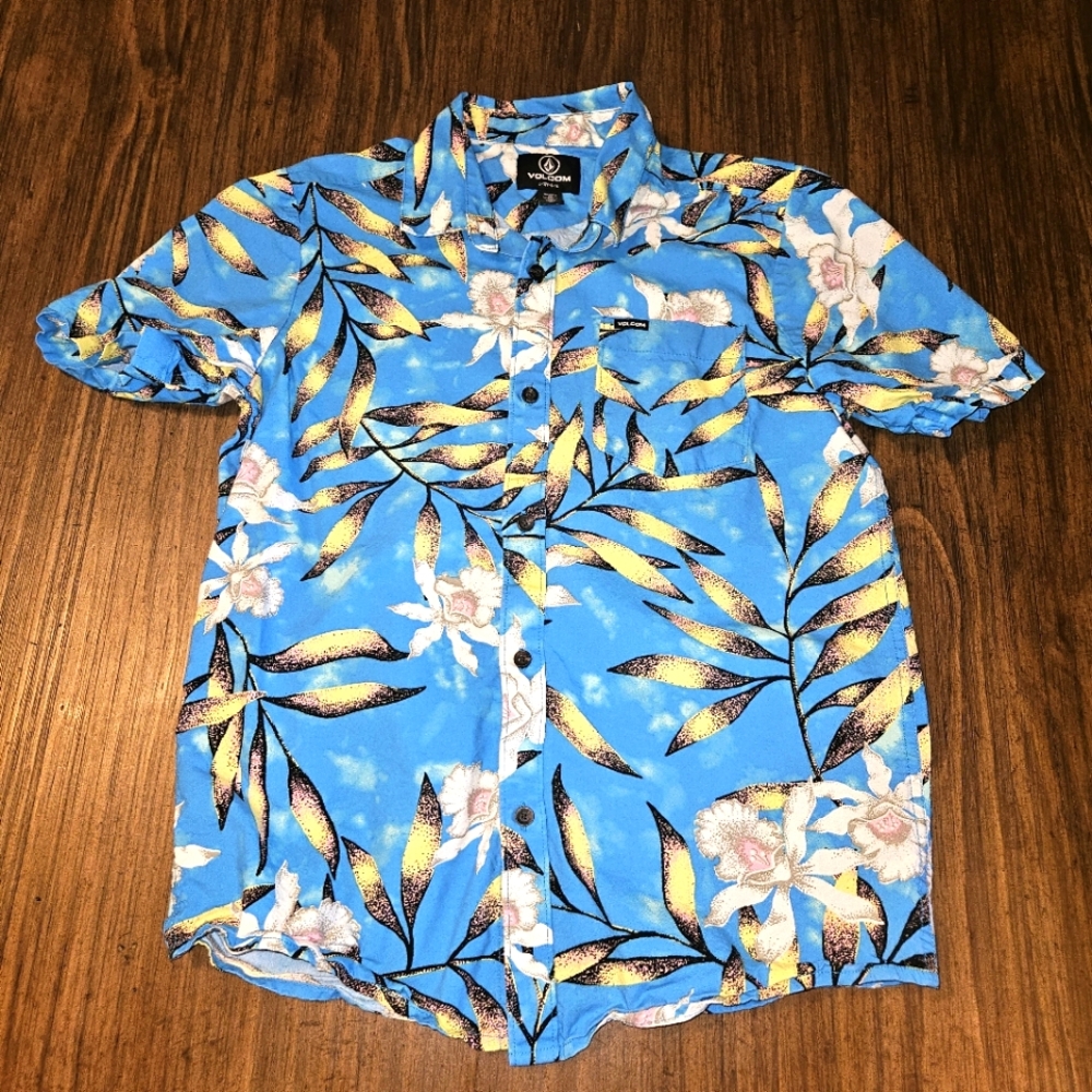 Volcom Boy's Button Down Short Sleeve Tropical Shirt Size L 12